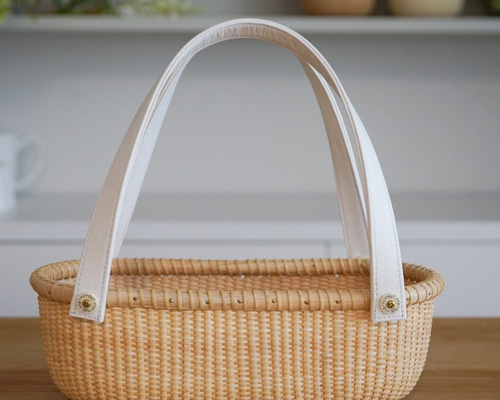 ナンタケットバスケット❣️バントレイ ナンタケットバスケット・バントレイ・グレージュ本革ハンドル かご