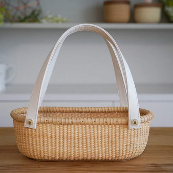 ナンタケットバスケット バントレイ 白平ハンドル かごバッグ