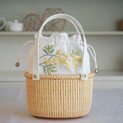 ナンタケットバスケット9インチオープン・ミモザ手刺繍インナー