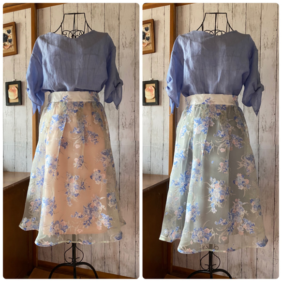 オーガンジースカートと2colorのペチコート 【2020 夏色】S〜M 1枚目の画像
