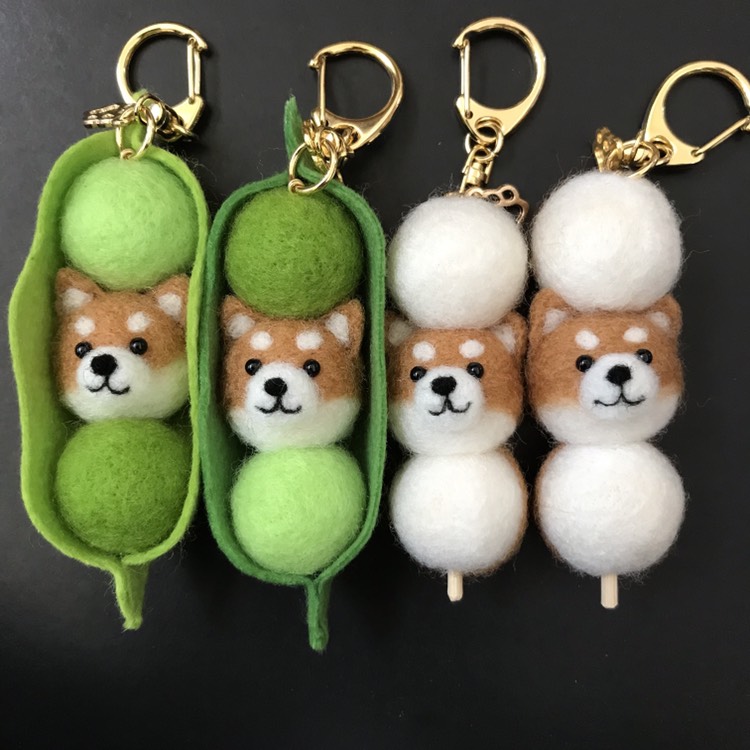 はんどわーくベーる 羊毛フェルト 柴だんご1点柴枝豆3点　4点セット はんどわーくベーる 羊毛フェルト 柴だんご1点柴枝豆3点　4点セット