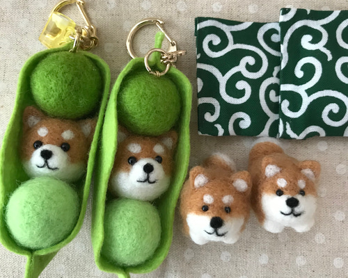 はんどわーくベーる 羊毛フェルト 柴だんご1点柴枝豆3点　4点セット 1_d0c31dc75db3f3fc1199343fe1c6