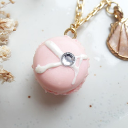 粉嫩水鑽馬卡龍 鑰匙圈 包包掛飾 日本黏土 第3張的照片