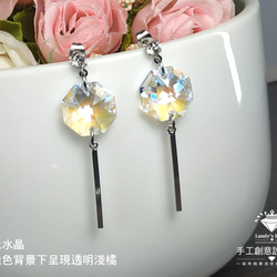 Landy House【手工創意設計精品】施華洛世奇元素SWAROVSKI~藍光八邊耳環 第2張的照片