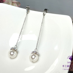 Landy House【手工創意設計精品】施華洛世奇元素SWAROVSKI~氣質珍珠長耳環 第2張的照片