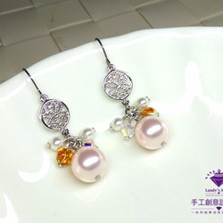 Landy House【手工創意設計精品】施華洛世奇元素SWAROVSKI~雪花粉紅珍珠耳環 第1張的照片