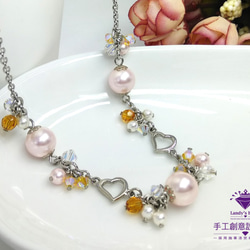 Landy House【手工創意設計精品】施華洛世奇元素SWAROVSKI~雪花粉紅珍珠項鍊 第2張的照片