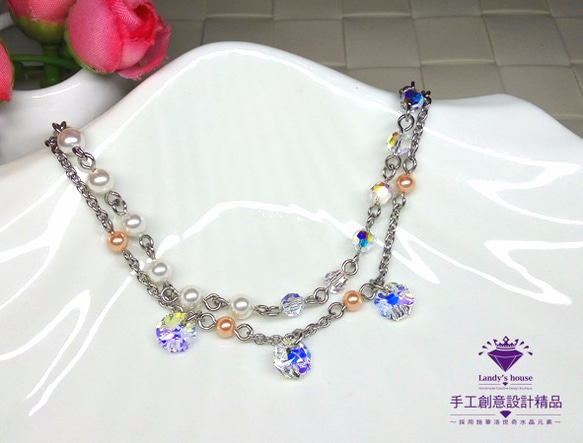 Landy House【手工創意設計精品】施華洛世奇元素SWAROVSKI~珍珠八掛項鍊 第2張的照片