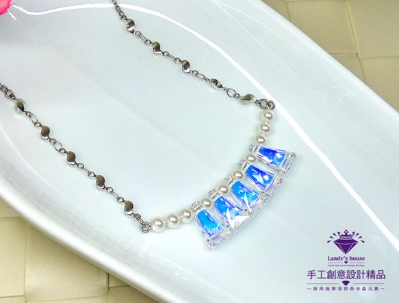 Landy House【手工創意設計精品】施華洛世奇元素SWAROVSKI~梯形水晶珍珠項鍊 第2張的照片