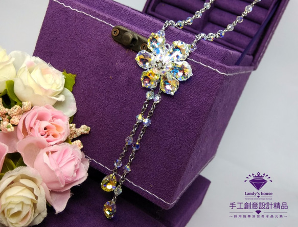 Landy House【手工創意設計精品】施華洛世奇元素SWAROVSKI~白彩單花華麗項鍊 第2張的照片