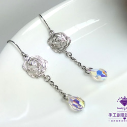 Landy House【手工創意設計精品】施華洛世奇元素SWAROVSKI~雕花玫瑰水滴耳環 第1張的照片