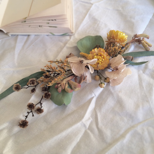 ブーケ,ブートニア&ヘッドパーツ3点セット/ゴールデンイエロー