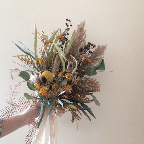 ブーケ,ブートニア&ヘッドパーツ3点セット/ゴールデンイエロー