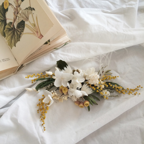 リースブーケ,ブートニア＆ヘッドパーツ3点セット/ミモザ mimosa  