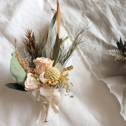 ドライフラワーブーケ、ブートニア、ヘッドパーツ3点セット/summer