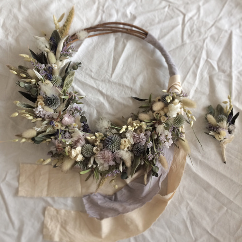 リースブーケ,ブートニア,ヘッドパーツ3点セット/lavender field  