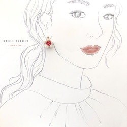 small flower (ivory×red)ピアス・イヤリング 7枚目の画像