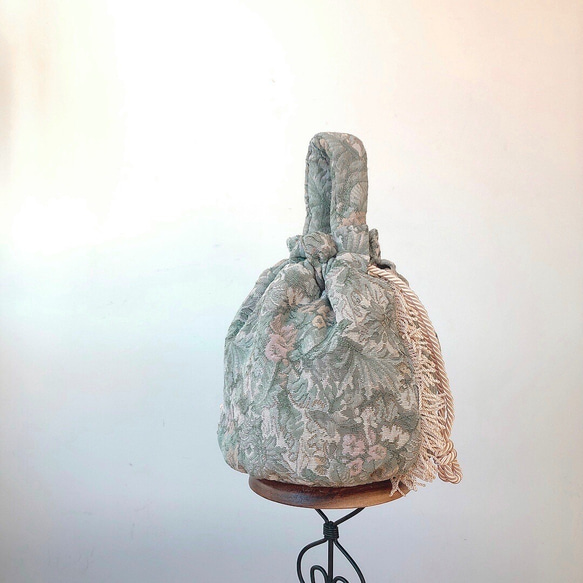 【一点物】[送料込]ゴブラン織 fringe 巾着バッグ 3枚目の画像