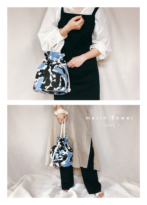 《送料無料》Marin flower 2way巾着バッグ 3枚目の画像