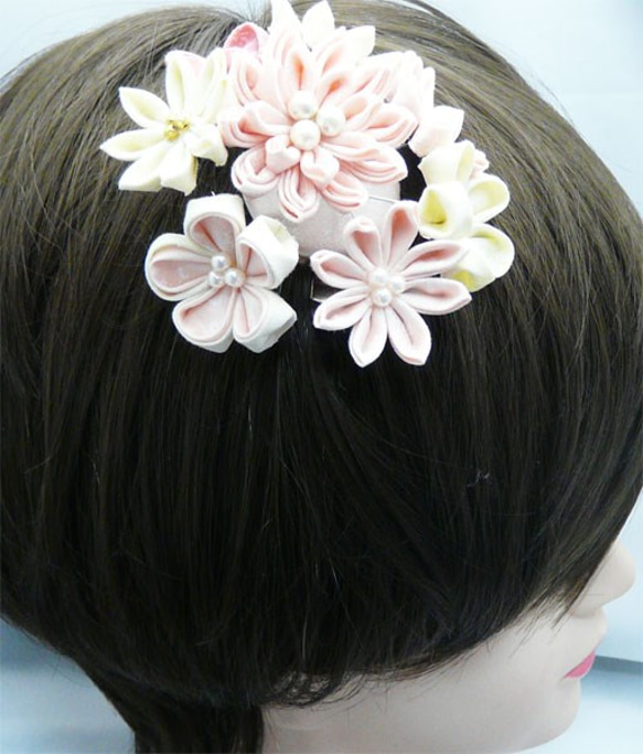 洋つまみ細工の2WAYコサージュピン髪飾り 春アイテム 5枚目の画像