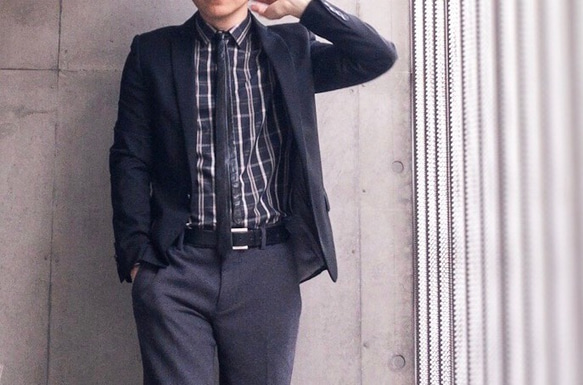 [展示作品]平織り先染めチェックフライフロントシャツ 6枚目の画像