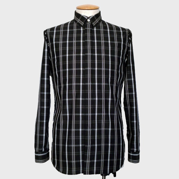 [展示作品]平織り先染めチェックフライフロントシャツ 7枚目の画像