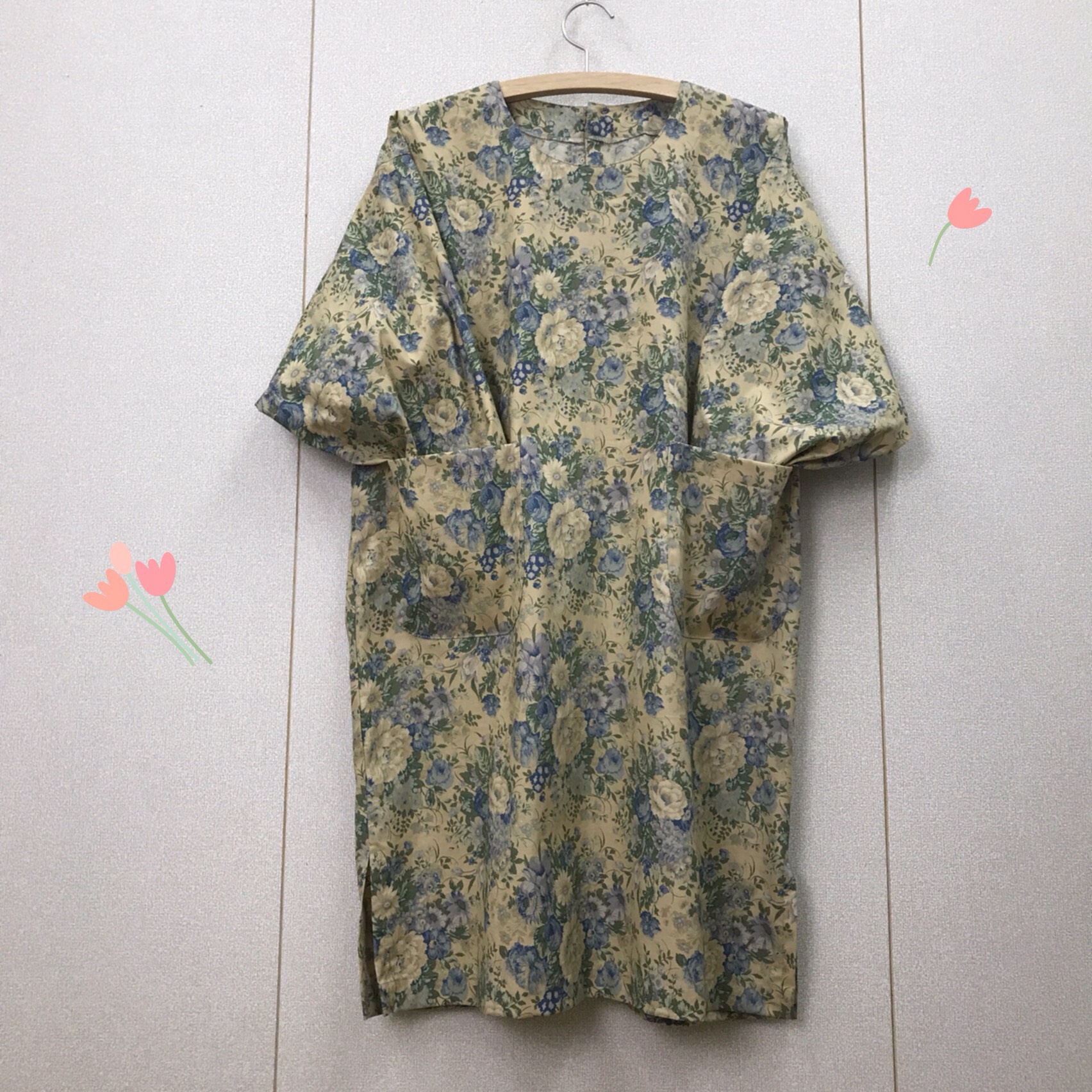 花柄 ゆったり エプロン　割烹着