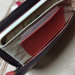 栃木レザー：牛床革薄型LF長財布：ヌバック調の艶消しチェリーピンク 4枚目の画像