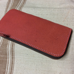 栃木レザー：牛床革薄型LF長財布：ヌバック調の艶消しチェリーピンク 6枚目の画像