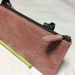 牛革良質素材：薄型絞りオイル加工LF長財布•桜ピンク色 4枚目の画像