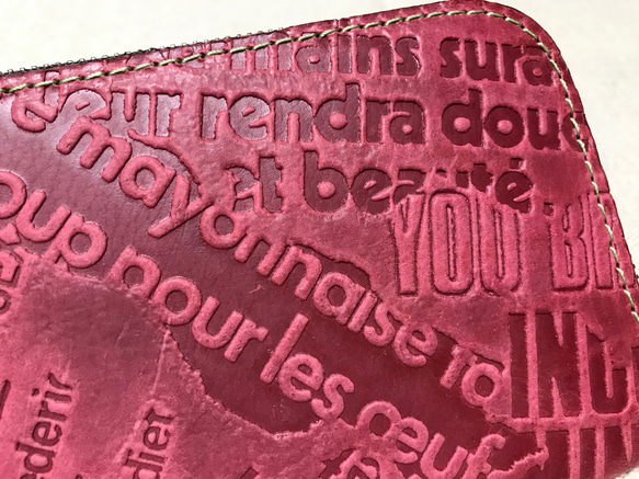 牛革英字型押しLF長財布/シンプル財布/薄型財布/革小物/チェリーピンク 10枚目の画像