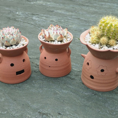 八角形 植木鉢 受け皿 草花模様 3つセット 中国？ 織部椿コーヒー碗