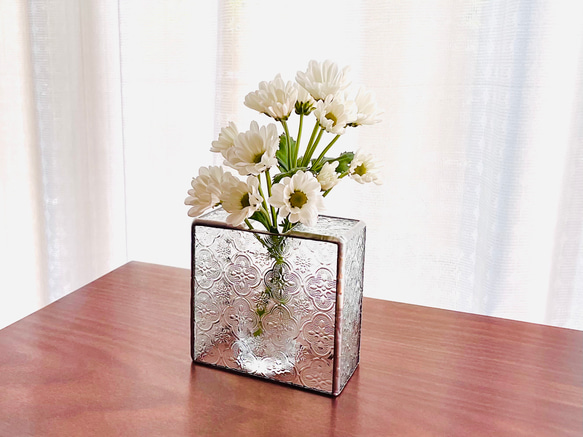 【受注制作品・再販】ステンドグラス 花瓶 Block（花・クリア） 2枚目の画像