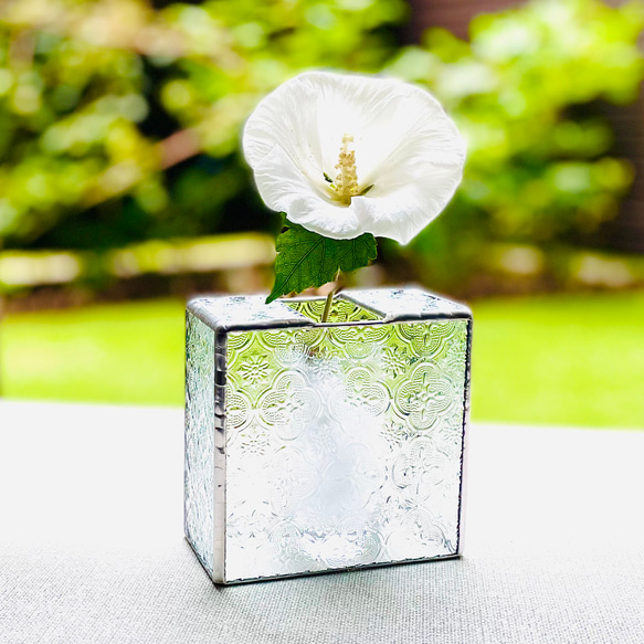 【受注制作品・再販】ステンドグラス 花瓶 Block（花・クリア） 4枚目の画像
