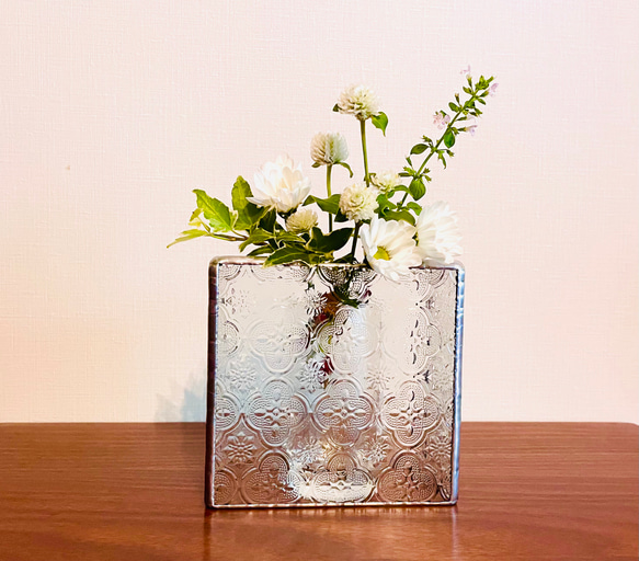 【受注制作品・再販】ステンドグラス 花瓶 Block（花・クリア） 5枚目の画像