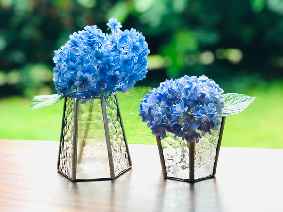 再販・受注制作品】 ステンドグラス 花瓶 Paire（S・クリア・2個