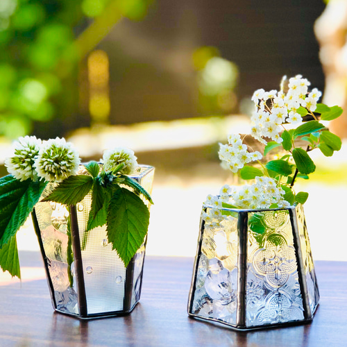 再販・受注制作品】 ステンドグラス 花瓶 Paire（S・クリア・2