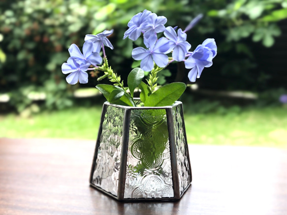 【YF様専用受注制作品】 ステンドグラス 花瓶 Paire（Ｓ・クリア・２個セット） 4枚目の画像