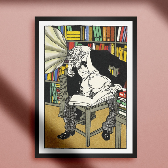 『書斎で読書』インテリアポスター｜20世紀初期｜西洋画｜版画｜ヴィンテージ 1枚目の画像