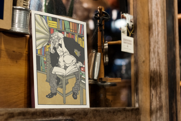 『書斎で読書』インテリアポスター｜20世紀初期｜西洋画｜版画｜ヴィンテージ 2枚目の画像