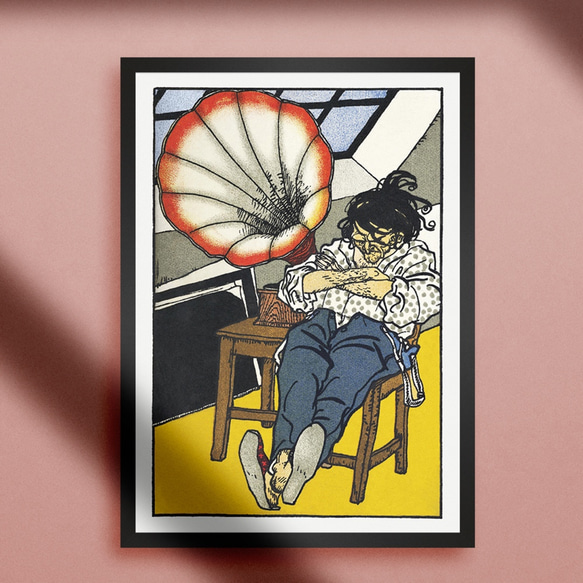『ベートーベンを聴く男』インテリアポスター｜20世紀初期｜西洋画｜版画｜ヴィンテージ 1枚目の画像