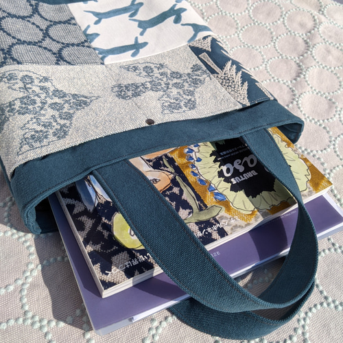 ミナペルホネンodysseyトートバック、ハンドメイドトートバック ミナペルホネン海のblueBag【odyssey/blou】パッチワークトート