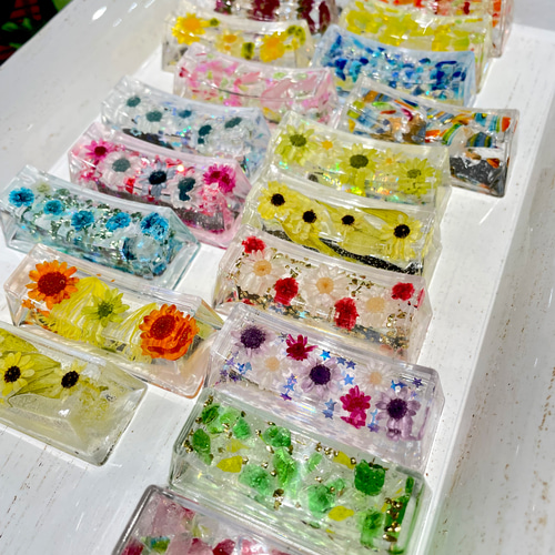 NO.101 デルフィニウム＆ミモザ✨固まるハーバリウム箸置き2個set NO.101 デルフィニウム＆ミモザ✨固まるハーバリウム箸置き2個set