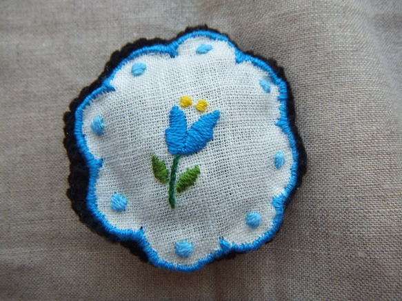 東欧風お花刺繍ヘアゴム　（ブルー） 1枚目の画像