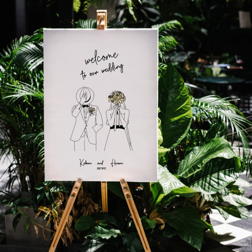 最短3日以内発送！新郎新婦イラストウェルカムボード ポスター紙or