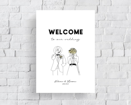 最短3日以内発送！新郎新婦イラストウェルカムボード ポスター紙or