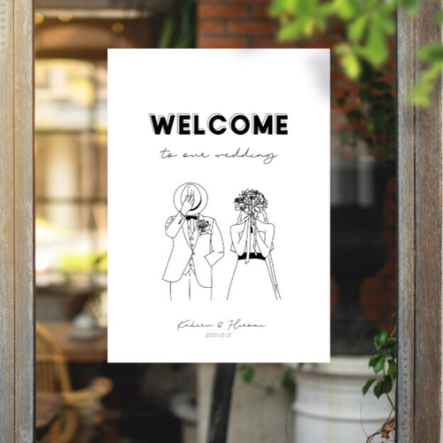 最短3日以内発送！新郎新婦イラストウェルカムボード ポスター紙or