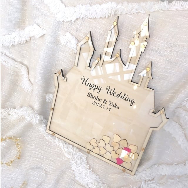 ハートドロップス®︎　バックボードへ刻印　お城フレーム　ウェディング結婚証明書木材
