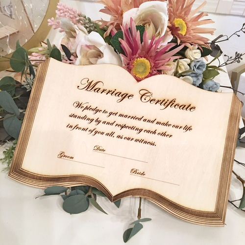 結婚証明書 ブック型木製刻印プレート 人前式 ウェディング