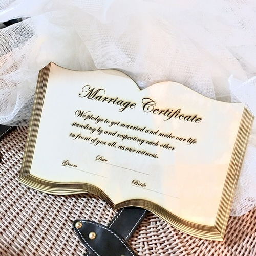結婚証明書 ブック型木製刻印プレート 人前式 ウェディング ウェルカム